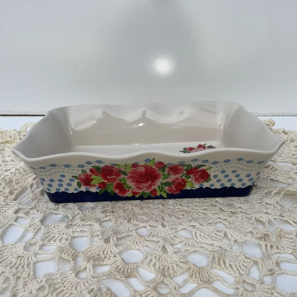 Pioneer Woman Stoneware Dish Casserole Baking Floral Ruffled Edge  12